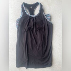 Athleta girl Black Racerback Tank Top with Multicolor Trim